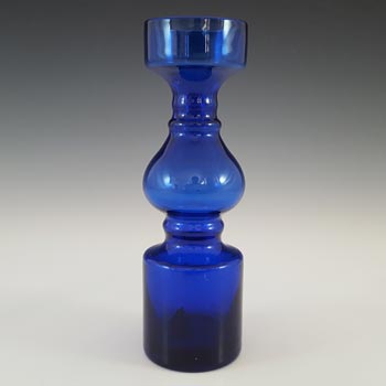 Japanese 1970's Blue Retro Hooped Glass Vase