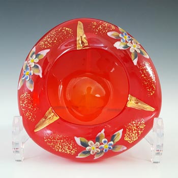 (image for) Japanese Hand Enamelled Red Vintage Glass Bowl / Ashtray