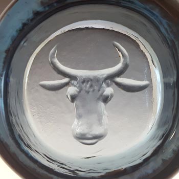 Boda Vintage Swedish Blue Glass Bull Bowl by Erik Hoglund