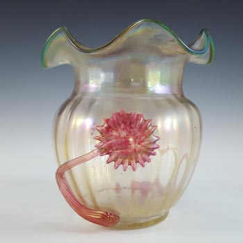 Kralik Art Nouveau Iridescent Glass Applied Flower Vase