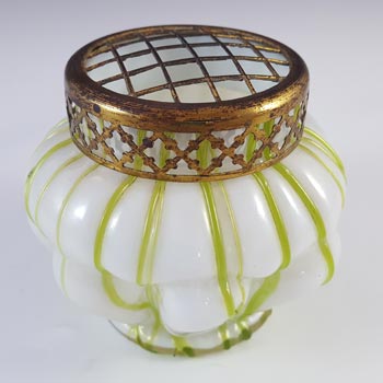 Kralik Art Nouveau Iridescent White & Green Veined Glass Posy Vase