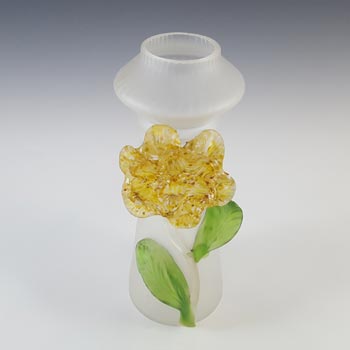 Kralik Art Nouveau Yellow & Green Frosted Glass Flower Vase