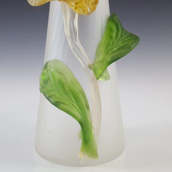 Kralik Art Nouveau Yellow & Green Frosted Glass Flower Vase