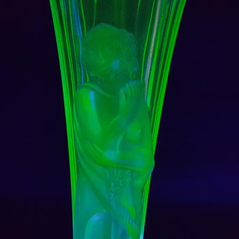 Art Deco Uranium Green Frosted Glass Oriental Lady Vase