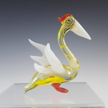 Japanese Yellow & White Lampworked Glass Pelican Figurine