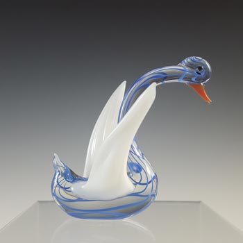 Japanese Blue & White Lampworked Glass Swan Figurine