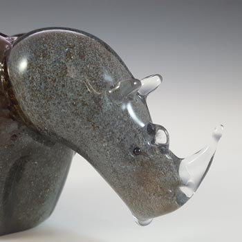 SIGNED & LABELLED Langham Grey & Brown Glass Rhino Sculpture