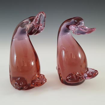 Pair of Vintage Hand Blown Pink Glass Ducks