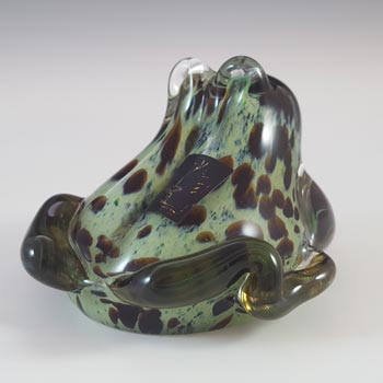 MARKED Langham Green & Brown Glass Vintage Frog Sculpture