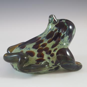 MARKED Langham Green & Brown Glass Vintage Frog Sculpture