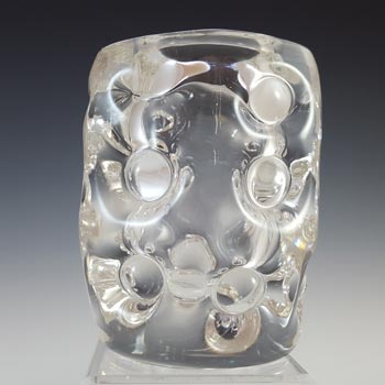 MARKED Liskeard Retro Clear Glass 'Knobbly' Vase by Jim Dyer