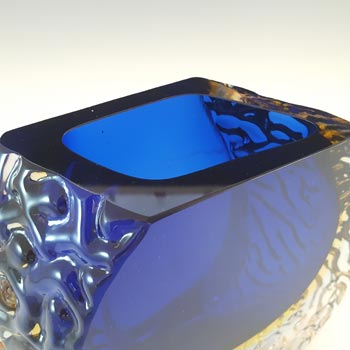 Murano Faceted, Textured Blue & Amber Sommerso Glass Vase