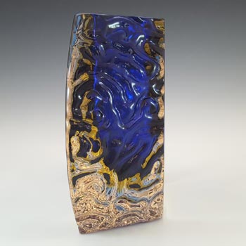 Murano Faceted, Textured Blue & Amber Sommerso Glass Vase