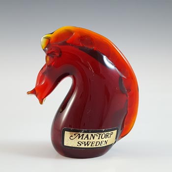 Mantorp Glasbruk Swedish Red Glass Horse Head Sculpture