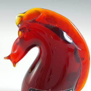 Mantorp Glasbruk Swedish Red Glass Horse Head Sculpture