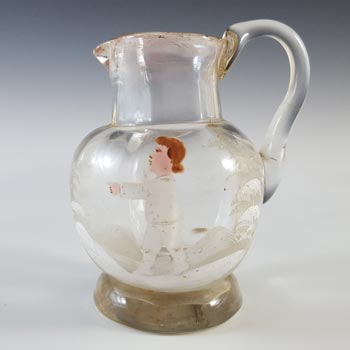 Mary Gregory Victorian Hand Enamelled Clear Glass Creamer Jug