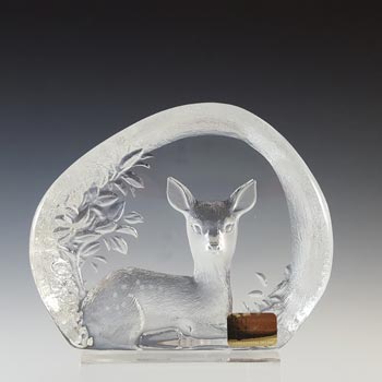 SIGNED Mats Jonasson Swedish Glass Deer Paperweight #3283