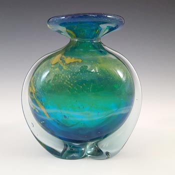 (image for) Mdina 'Blue Summer' Maltese Vintage Glass 'Side Stripe' Vase - Signed