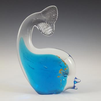 SIGNED Mdina Blue, Yellow & Clear Glass Fish Sculpture