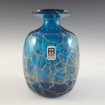 (image for) Mdina 'Blue Crizzle' Maltese Blue & Yellow Glass Vase - Signed & Labelled