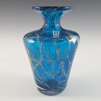 (image for) Mdina 'Blue Crizzle' Maltese Blue & Yellow Glass Vase - Signed & Labelled
