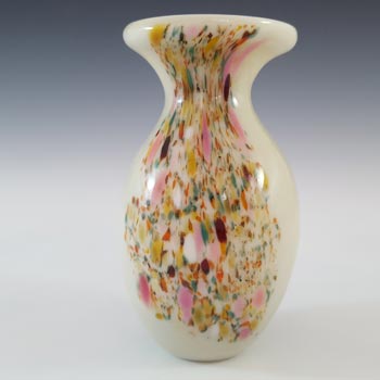SIGNED Mdina Maltese Cream Speckled Glass Mid Century Vase