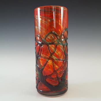 SIGNED Mdina Maltese Red & Blue Trailing Glass Vase
