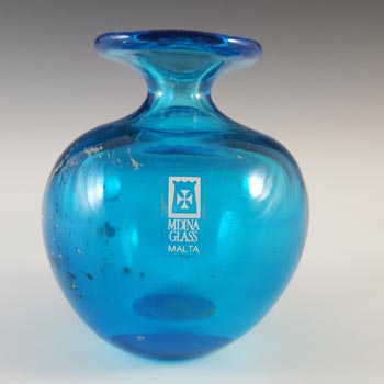 SIGNED & LABELLED Mdina Blue & Yellow Glass 'Globe' Vase