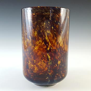 SIGNED Mdina \'Tortoiseshell\' Brown Glass Cylinder Vase