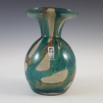SIGNED Mdina Vintage Blue + Brown Glass 'Tiger' Vase