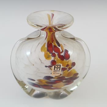 SIGNED Mdina Maltese Brown & White Vintage Glass 'Side Stripe' Vase