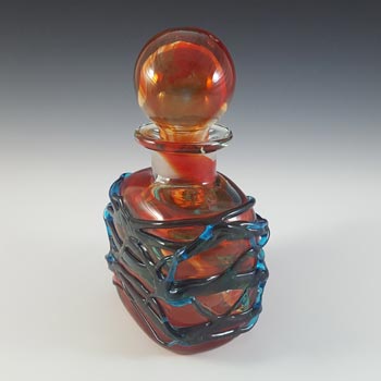SIGNED Mdina Maltese Red & Blue Glass Threaded Bottle