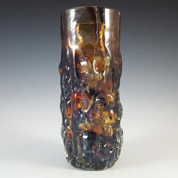 SIGNED Mdina 'Tortoiseshell' Brown Glass Textured Vase