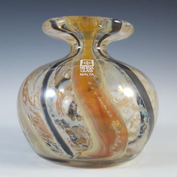 SIGNED & LABELLED Mdina Brown & Black Striped Glass Vase