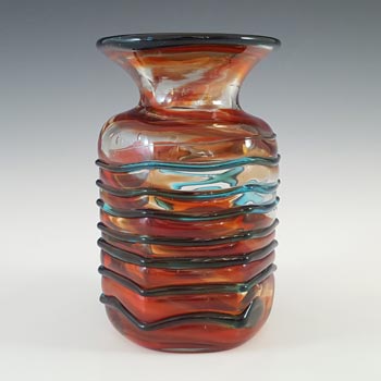 SIGNED Mdina Maltese Vintage Red & Blue Glass Vase