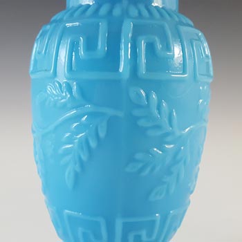 French Victorian Vintage Blue Milk Glass 'Greek Key' Vase