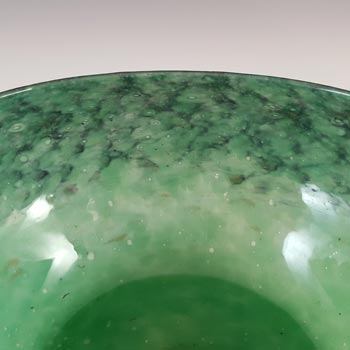 LABELLED Monart Green & Black 1920s Aventurine Glass Bowl