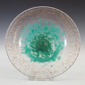 LABELLED Monart Green Copper Aventurine Vintage Glass Bowl