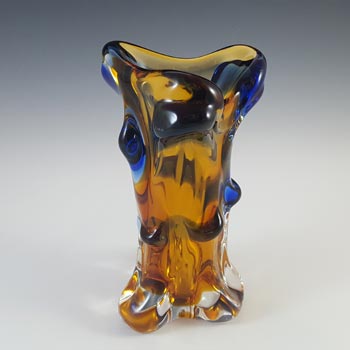 Mstisov / Moser Czech Amber & Blue Glass Organic Vase
