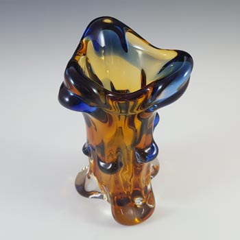Mstisov / Moser Czech Amber & Blue Glass Organic Vase