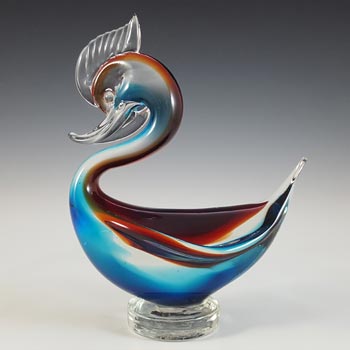 Murano Vintage Red & Blue Venetian Glass Swan Figurine