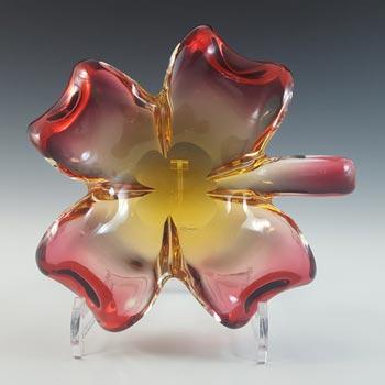 Murano Pink & Amber Vintage Glass Sculptural Leaf Bowl