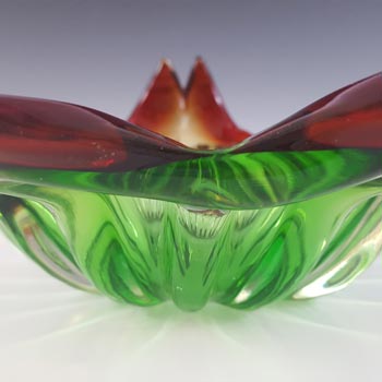 Murano Red & Green Vintage Mid-Century Glass Sculpture Bowl