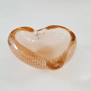 Murano Biomorphic Peach Glass Bullicante Heart Shaped Bowl