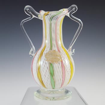 L Nason Murano Zanfirico Filigree & Aventurine Glass Vase - Labelled