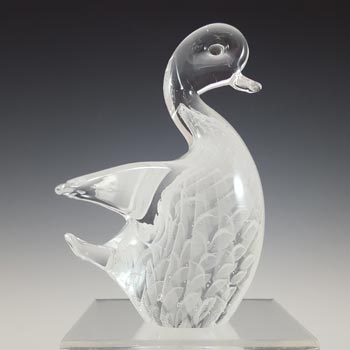 LABELLED V. Nason & Co Murano White Bubbly Glass Duck Sculpture