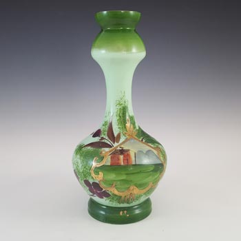 Victorian Hand Painted / Enamelled Green Glass House Vase