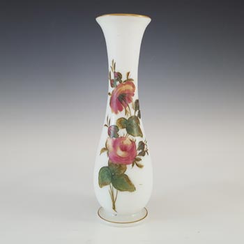 Victorian Hand Painted / Enamelled White Glass Floral Vase