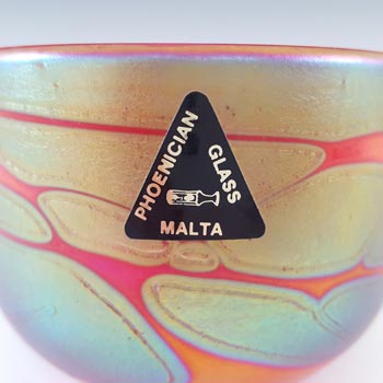 SIGNED & LABELLED Phoenician Red Iridescent Maltese Glass Bowl