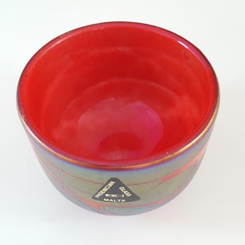 SIGNED & LABELLED Phoenician Red Iridescent Maltese Glass Bowl
